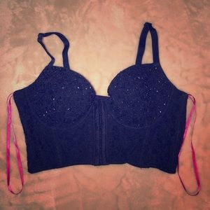 Navy Blue Lace Bra Top Corset